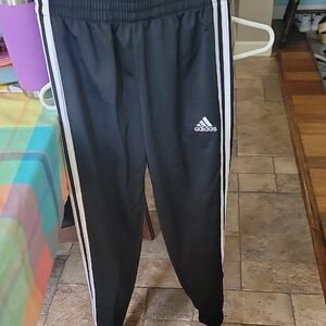 Adidas Kids Black Joggers with White Stripes